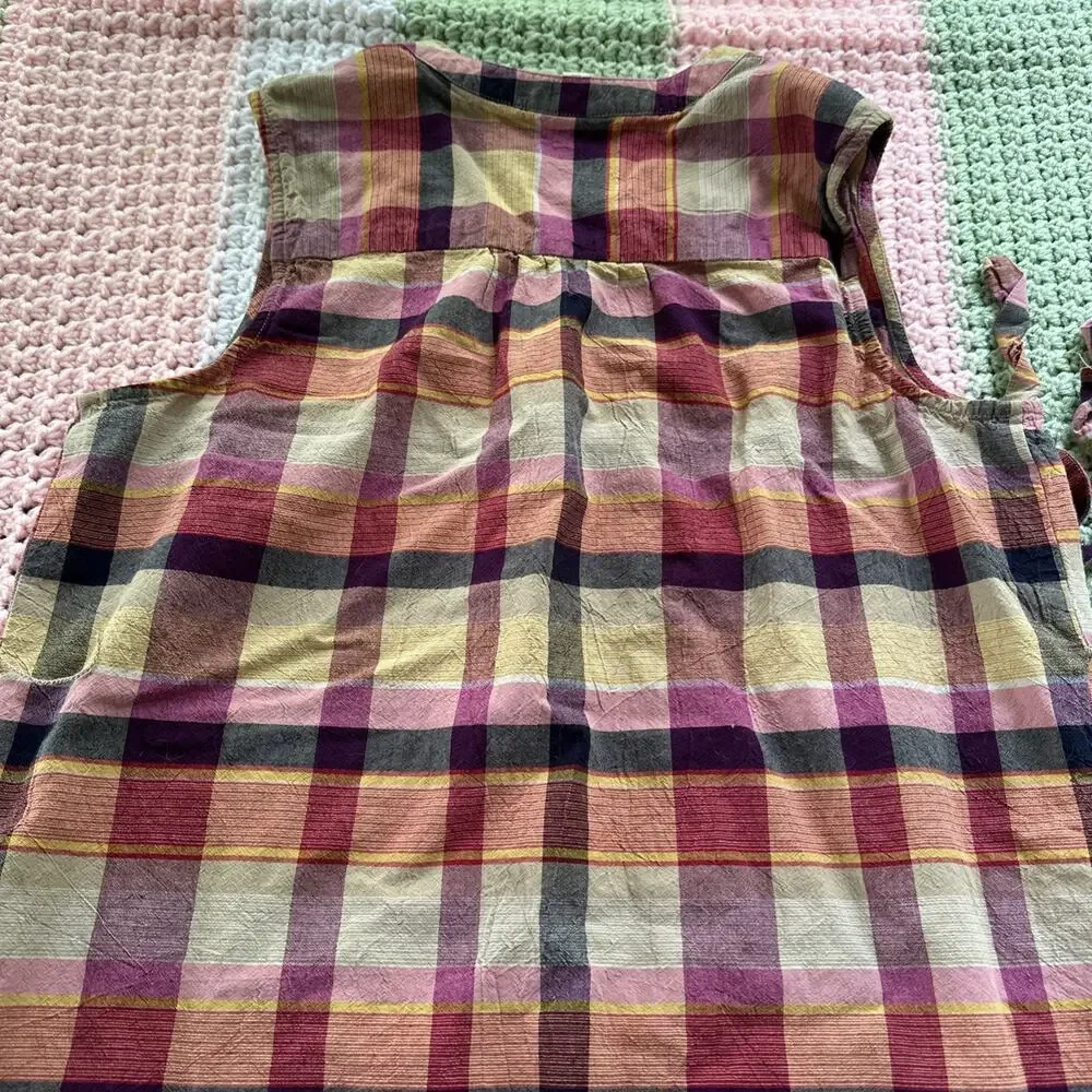 St John’s Bay Midi Sleeveless Summer Dress Plaid Belted Size Medium Pinks Beiges